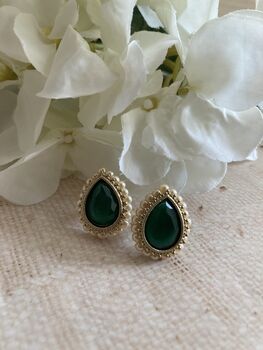 Emerald Green Gold Pearl Stud Earrings, 7 of 7