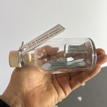 Personalised Silver Paper Ship In A Bottle – Silver Wedding Anniversary Gift, 8 of 9