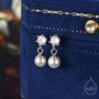 Sterling Silver Cz Crystal With Dangling Pearl Earrings, thumbnail 1 of 11