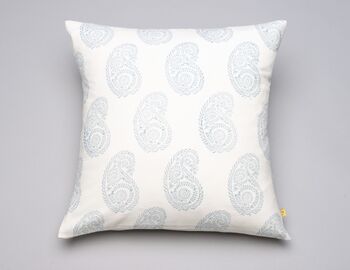 Anjuna Paisley Hand Printed Blue Cotton Cushion Cover, 5 of 8