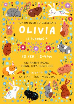 Digital Editable Guinea Pigs, Rabbits, Kids Party Invitation Template, 10 of 11