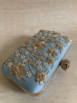 Sky Blue Handcrafted Rectangular Clutch Bag, 4 of 10