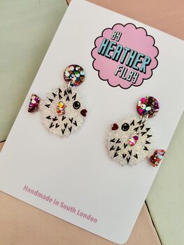 Puffer Fish Glitter Resin Earrings / Ocean Lover Gift / Sea Life Statement Jewellery / Cute Marine Accessories, 2 of 5