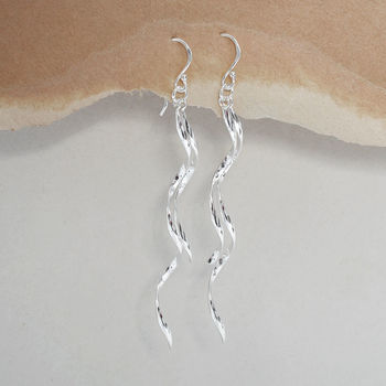 Sterling Silver Dangly Double Twisting Ribbon Earrings, 2 of 4
