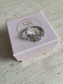 Silver Adjustable White Gold Plated Vine Leaf Ring, 3 of 6