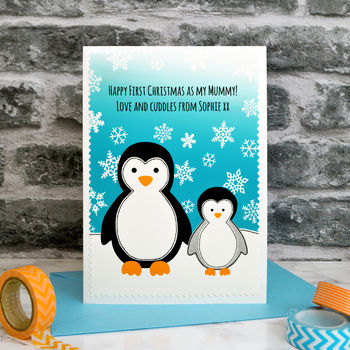 'Penguins' First Christmas Card From Baby Or Grandchild, 3 of 4