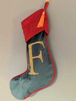 Personalised Luxury Velvet Christmas Stocking Pink Yellow Blue Green Red, 2 of 9