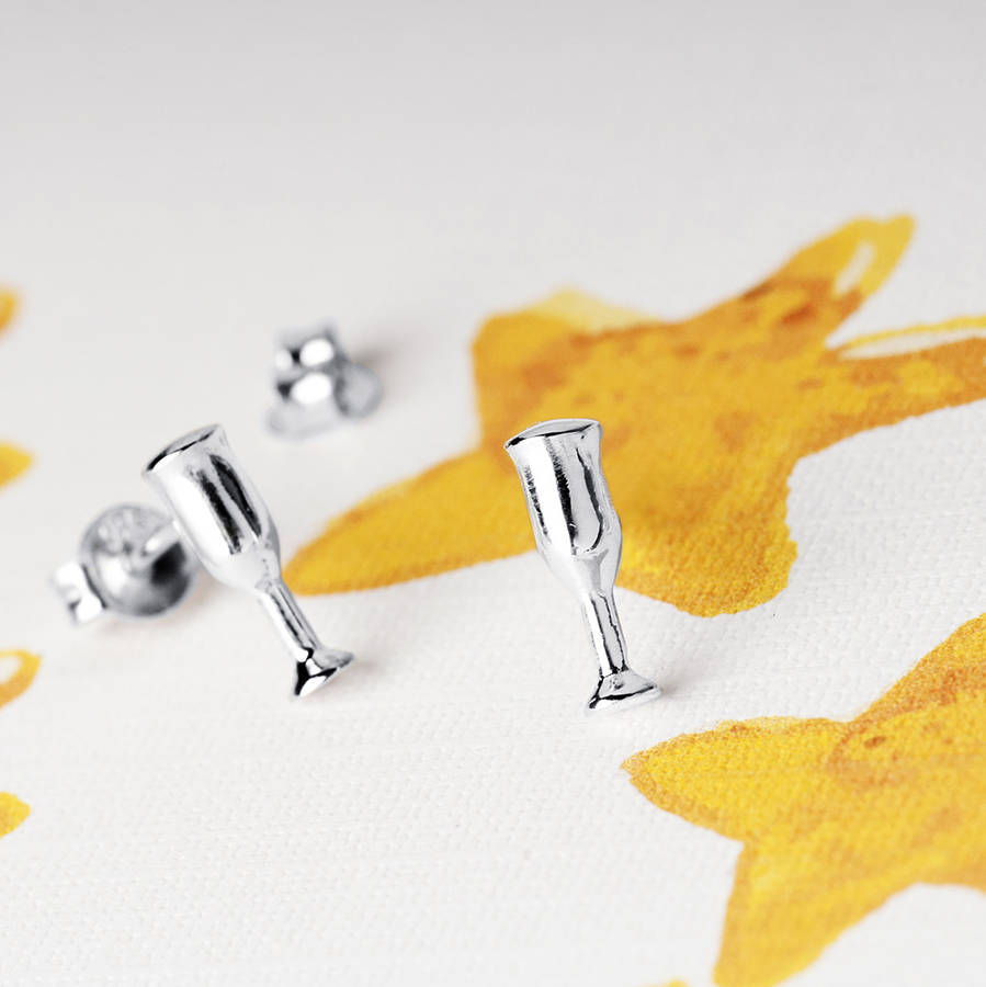 Champagne Flute Sterling Silver Stud Earrings By Grace & Valour
