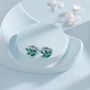 Sterling Silver Green Cz Leaf Huggie Hoop Earrings, thumbnail 2 of 12