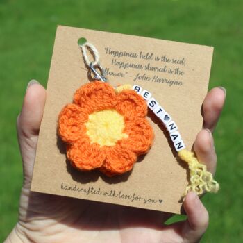 Personalised Crocheted Flower Keyring Letterbox Gift, 2 of 12
