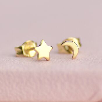 Gold Moon And Star Tiny Mismatched Stud Earrings, 4 of 8