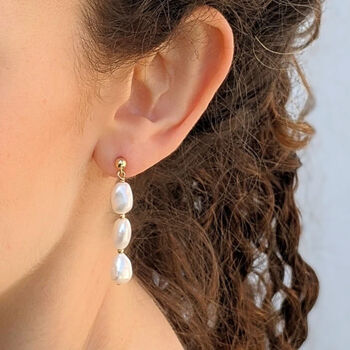 Cleo Pearl Bridal Drop Earrings, 2 of 3