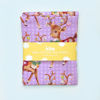 Christmas Reindeer Lilac Tea Towel, 4 of 5