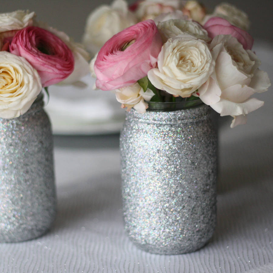 Silver Glitter Jar Vase By The Wedding of my Dreams