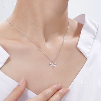 Sterling Silver Tiny Dragonfly Pendant Necklace, 2 of 12