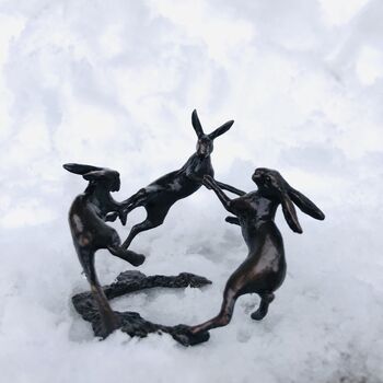 Miniature Bronze Dancing Hares Sculpture 8th Bronze, 10 of 11
