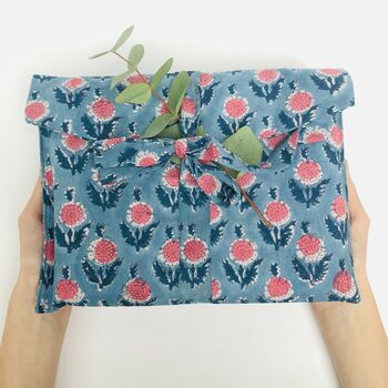 Fabric Gift Bag, Blue Sunflower Design, 2 of 4