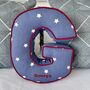 Embroidered Letter Cushion In Navy Star, thumbnail 3 of 4