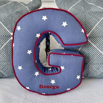 Embroidered Letter Cushion In Navy Star, 3 of 4