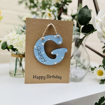 Personalised Grampie Birthday Card Wooden G Letter, 6 of 6