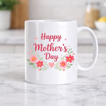 Personalised Mother’s Day Mug – Floral Wreath 11oz Glossy White, 2 of 2