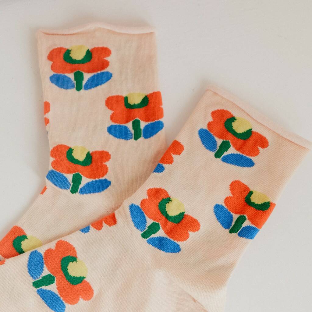 Ray Cream Tulip Flower Floral Ankle Socks, 1 of 3