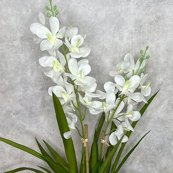 White Vanda Orchids Plants In Blue Pot Faux Flower Arrangement, 2 of 3