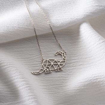 'Dino Mite' Geometric Dinosaur Necklace, 6 of 9