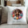 Personalised Chocolate Dachshund Summer Floral Dog Wreath Cushion And Mug Gift Bundle, thumbnail 4 of 4