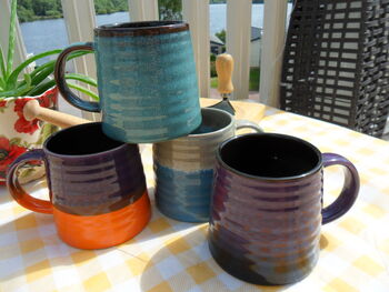 Set Of Four Reactive Glaze Brûlée Mugs In Assorted Alternative Glazes, 8 of 11