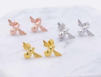 Sterling Silver Cute Little Bumble Bee Stud Earrings, 3 of 8