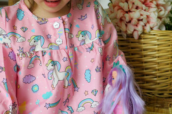 Girls Pink Unicorn / Magical Pony Cotton Pyjama Set, 4 of 8