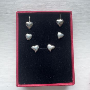 Three Pairs Of Sterling Silver Heart Earrings, 2 of 9