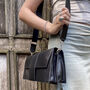 Black Leather Crossbody Envelope Handbag, thumbnail 1 of 8