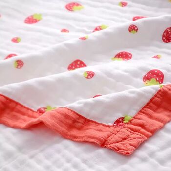 Strawberry Six Layer Muslin Baby Childrens Blanket, 3 of 3