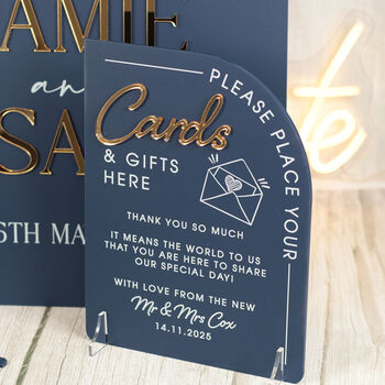 Modern Arch Cards And Gifts Wedding Acrylic Sign, 2 of 6