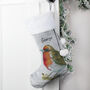 Personalised Robin Silver Grey Stocking, thumbnail 1 of 3
