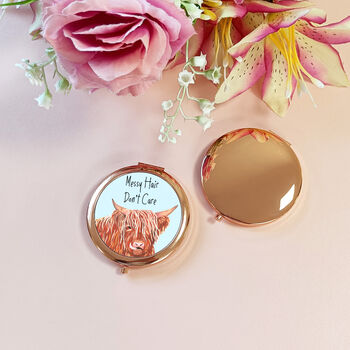 Highland Cow Rose Gold Compact Mirror, 2 of 7