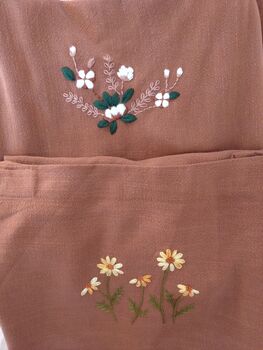 Brown Linen Apron With Hand Embroidered Flower, 2 of 6