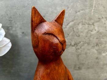 32cm Handcarved Lotus Yoga Cat Wooden Ornament Decor, 2 of 12