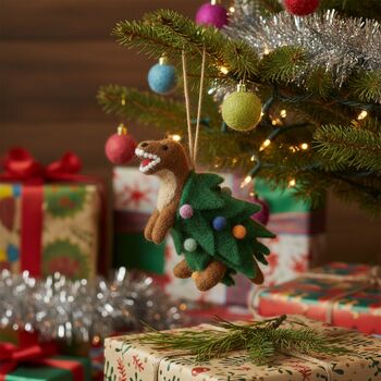 Handmade Needle Felt Tree Rex Christmas Dinosaur, 2 of 4