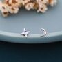 Mismatched Moon And Starburst Stud Earrings In Sterling Silver With Lab Moonstone, thumbnail 4 of 11