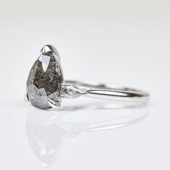 Platinum Pear Salt And Pepper Diamond Engagement Ring, 4 of 4