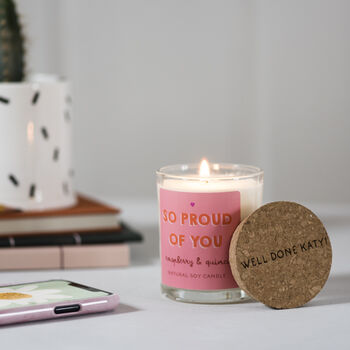 'So Proud Of You' Raspberry And Quince Candle, 2 of 3