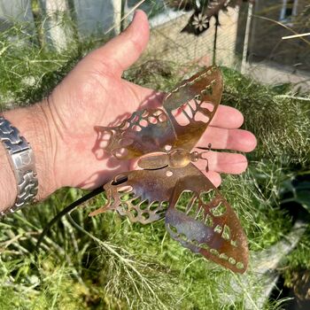 Large Copper Butterfly Garden Stake – Pure Copper Butterfly On Black Iron Pole – Outdoor Garden Art, 4 of 6