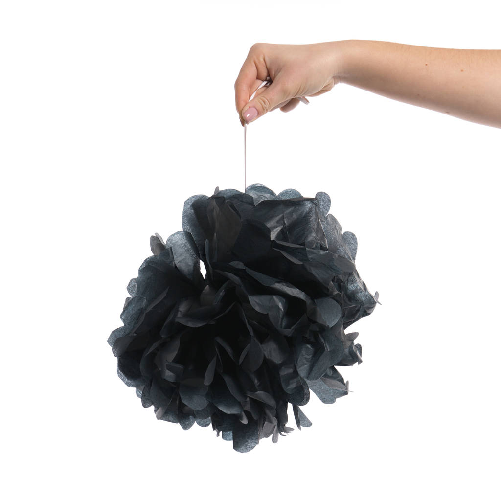Pack Of Three Black Pom Poms By Bubblegum Balloons