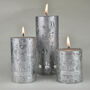 G Decor Adeline Silver Metallic Textured Pillar Candle, thumbnail 1 of 6