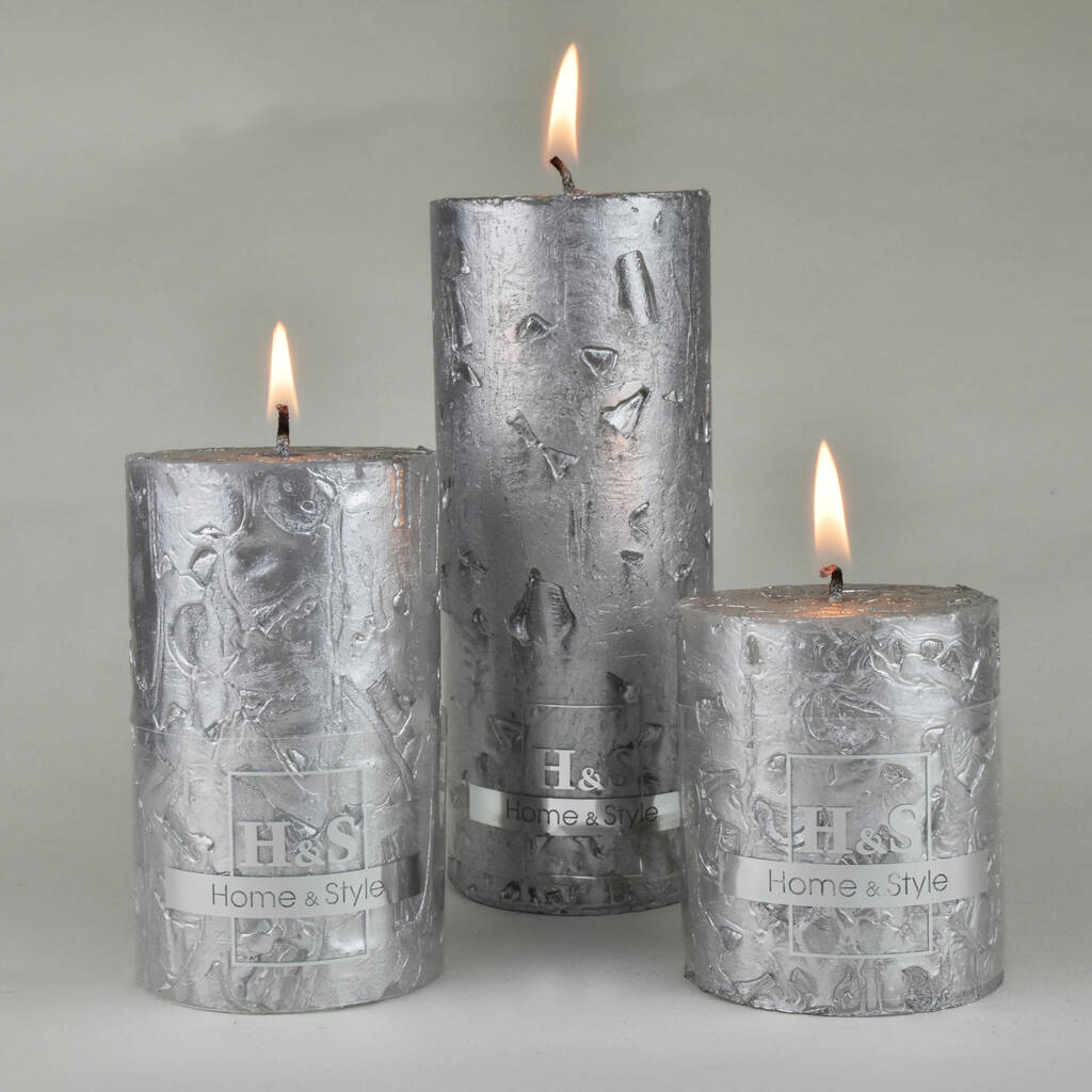 G Decor Adeline Silver Metallic Textured Pillar Candle, 1 of 6