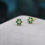 Emerald Green Cz Flower Stud Earrings Sterling Silver, thumbnail 5 of 10