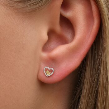 Sterling Silver Double Heart Stud Earrings, 2 of 8